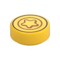 Tile Round 1 x 1 with Coin, Star Print, Yellow