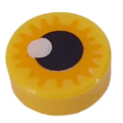 Tile Round 1 x 1 with Eye, Orange Sun, Black Iris Print, Yellow