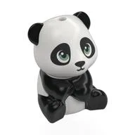 Animal, Bear Cub Sitting Panda with Closed Mouth, Sand Green Eyes Print, White