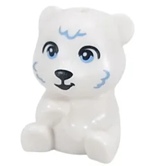 Animal, Bear Cub Sitting with Medium Blue Eyes, Fur Streaks Print (Polar Bear), White