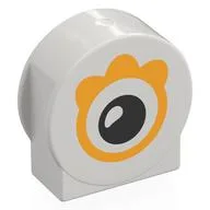 Duplo Brick 1 x 3 x 2 Round Top, Cut Away Sides with Bright Light Orange Eye Print, White