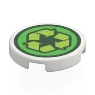 Tile Round 2 x 2 with Lime Recycling Sign on Bright Light Green Field Print, White