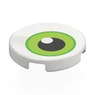 Tile Round 2 x 2 with Eye, Bright Green/Lime Iris, Black/White Pupil Print, White