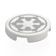Tile Round 2 x 2 with Light Bluish Grey Imperial Symbol Print, White