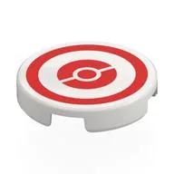 Tile Round 2 x 2 with Red Pokeball Target Print, White