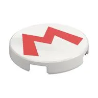 Tile Round 2 x 2 with Red 'M' Print, White