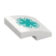 Brick Curved 2 x 2 x 2/3 with Dark Turquoise Star of Life Print, White