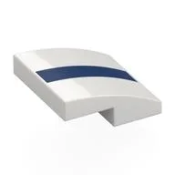 Brick Curved 2 x 2 x 2/3 with Dark Blue Stripe Print, White
