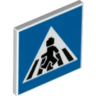 Road Sign Clip-on 2 x 2 Square with Pedestrian Crossing on Blue Background Print, White