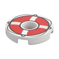 Tile Round 2 x 2 with Hole with Red Life Preserver Print, White