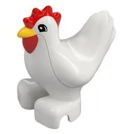 Duplo Animal Chicken / Hen with Red Comb and Wattle, Semi-Circular Eyes Print, White
