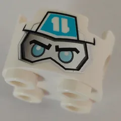 Brick Round 2 x 2, Pin Holes with Silver Face, Bright Light Blue Eyes, Medium Azure Wraps Print, White