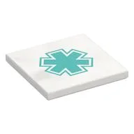 Tile 4 x 4 with Dark Turquoise Star of Life Print, White