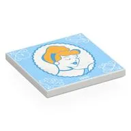 Tile 4 x 4 with Classic Cinderella Portrait on White Background, Bright Light Blue Border Print, White