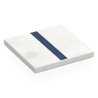 Tile 4 x 4 with Dark Blue Stripe Print, White