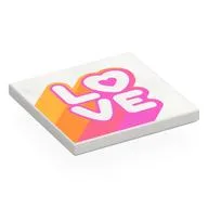 Tile 4 x 4 with Dark Pink 'LOVE', Bright Light Orange/Orange/Dark Pink Stripes Print, White