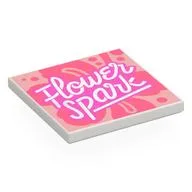 Tile 4 x 4 with Dark Pink 'Flower Spark', Coral Flower, Warm Pink Background Print, White