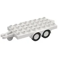 Duplo Trailer Flatbed 4 x 8 Studs with Hitch Ends and 4 White Wheels, White
