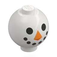 Brick Round 2 x 2 Sphere with Stud with Snowman Face Print, White