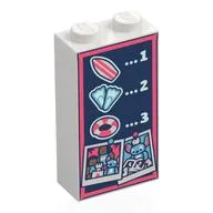Brick 1 x 2 x 3 with Light Aqua '1 2 3', Flippers, Coral Surfboard, Life Preserver, Photos on Dark Blue Background Print, White