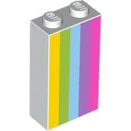 Brick 1 x 2 x 3 with Yellow, Lime, Medium Azure, Medium Lavender, and Dark Pink Stripes Print, White