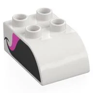Duplo Brick 2 x 3 with Curved Top with Black/Dark Pink Flamingo Bill Print, White
