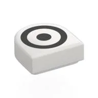 Tile Round 1 x 1 Half Circle with Black Circle, Dot (Target) Print, White