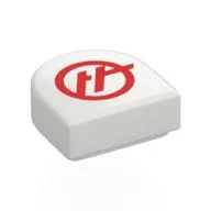 Tile Round 1 x 1 Half Circle with Red 'H' in Circle Print, White