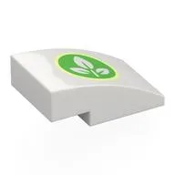 Brick Curved 3 x 2 No Studs with White Leaves on Bright Green Background, Lime Circle Print, White