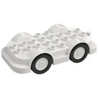 Duplo Car Base 4 x 8 with Four Black Wheels and White Hubs, White