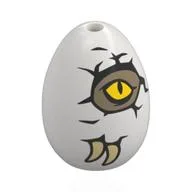 Food Egg with 1.5mm Hole with Dark Tan Dino, Yellow Eyes Breaking trough Crack Print, White
