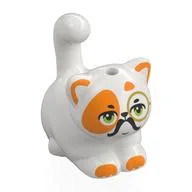 Animal, Cat, Chubby with Olive Green Eyes, Orange Fur, Black Mustache Print, White