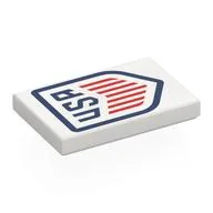 Tile 2 x 3 with Dark Blue Shield, 'USA', Red Stripes Print, White