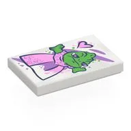 Tile 2 x 3 with Chameleon (Pascal) in Pink/Lavender Dress Print, White