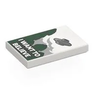 Tile 2 x 3 with 'I WANT TO BELIEVE', Dark Green Trees, UFO Print, White
