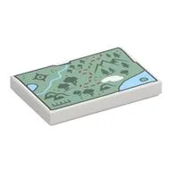 Tile 2 x 3 with Map, Sand Green Ground, Dark Green Markings, Dark Red Trail Print, White