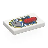 Tile 2 x 3 with Blue Arched Window, Moon Surface, Red Brick Print, White