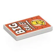 Tile 2 x 3 with White 'BIG SALE!', Yellow Chair on Red Background Print, White