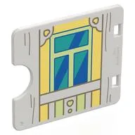 Duplo Door / Window with Cutout (Semi Oval) with Bright Light Yellow Door on Bright Light Yellow Wall, Blue/Dark Turquoise Glass Print, White