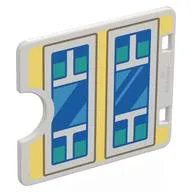Duplo Door / Window with Cutout (Semi Oval) with Two White Windows on Bright Light Yellow Wall, Blue/Medium Blue/Dark Turquoise Glass Print, White