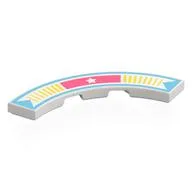 Tile 4 x 4 Curved, Macaroni with Medium Azure Border, Coral Rectangle with Star, Yellow Stripes Print, White