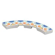 Tile 4 x 4 Curved, Macaroni with Floor Tile Decoration, Blue Stars, Bright Light Orange Squares/Triangles Print, White