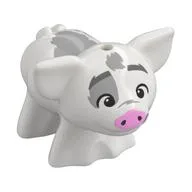 Animal, Pig, Small with Bright Light Pink Snout, Light Bluish Grey Spots, Happy (Pua), White