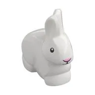 Animal, Rabbit / Bunny with Black Eyes and Mouth - Pink Nose Print, White