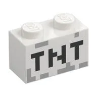 Brick 1 x 2 with Black 'TNT' Pixelated Print, White