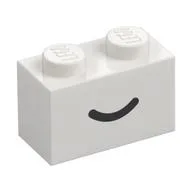 Brick 1 x 2 with Black Curved Line / Smile Print, White