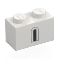 Brick 1 x 2 with Light Bluish Grey/Black Window Print, White