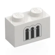 Brick 1 x 2 with Light Bluish Grey/Black Windows Print, White
