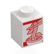Brick 1 x 1 with Red Noodles Print, White