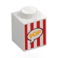 Brick 1 x 1 with Popcorn Bucket Print, White